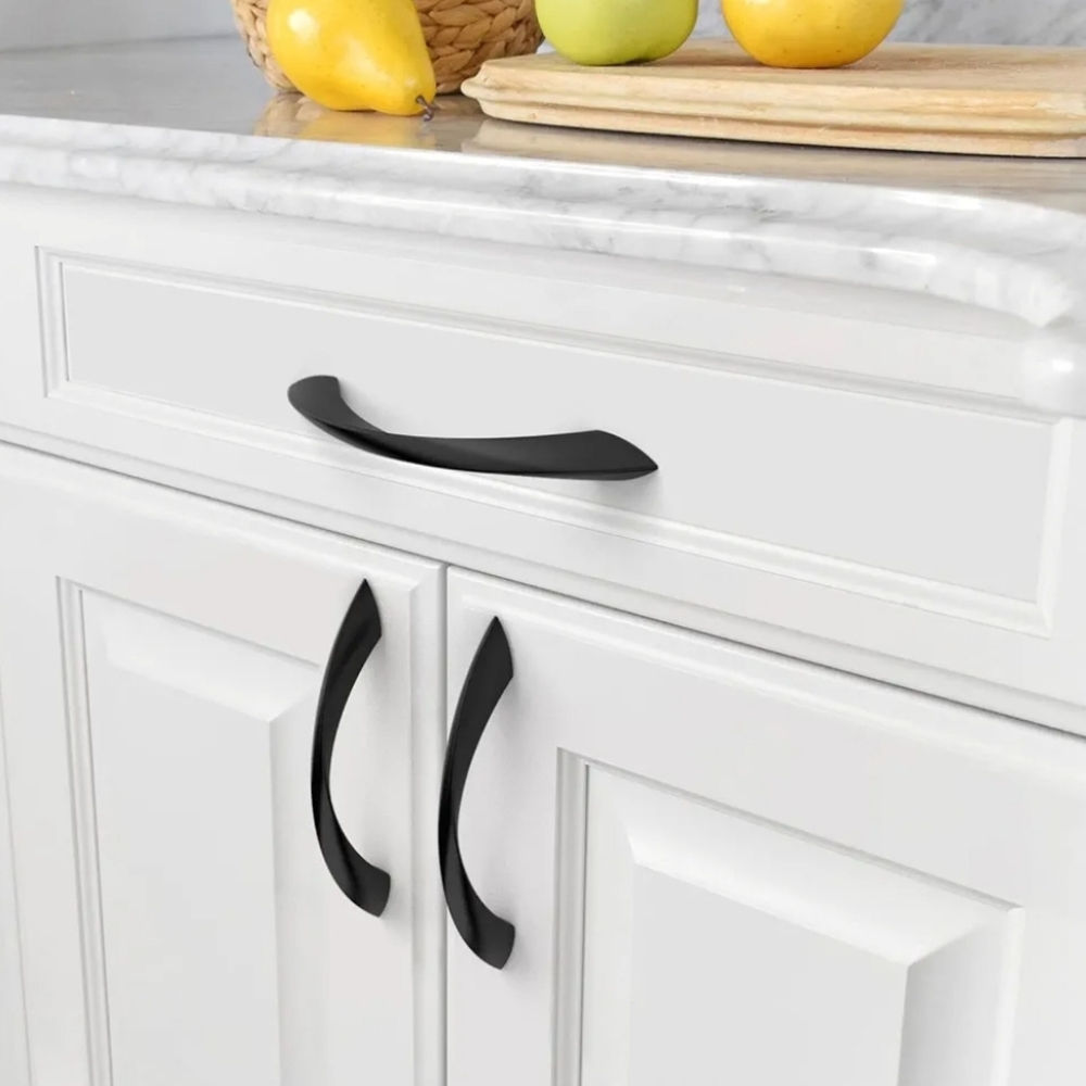 Matte Black 3.75 Inch Centers Kitchen Arch Twisted Cabinet Pulls - 10 Pack